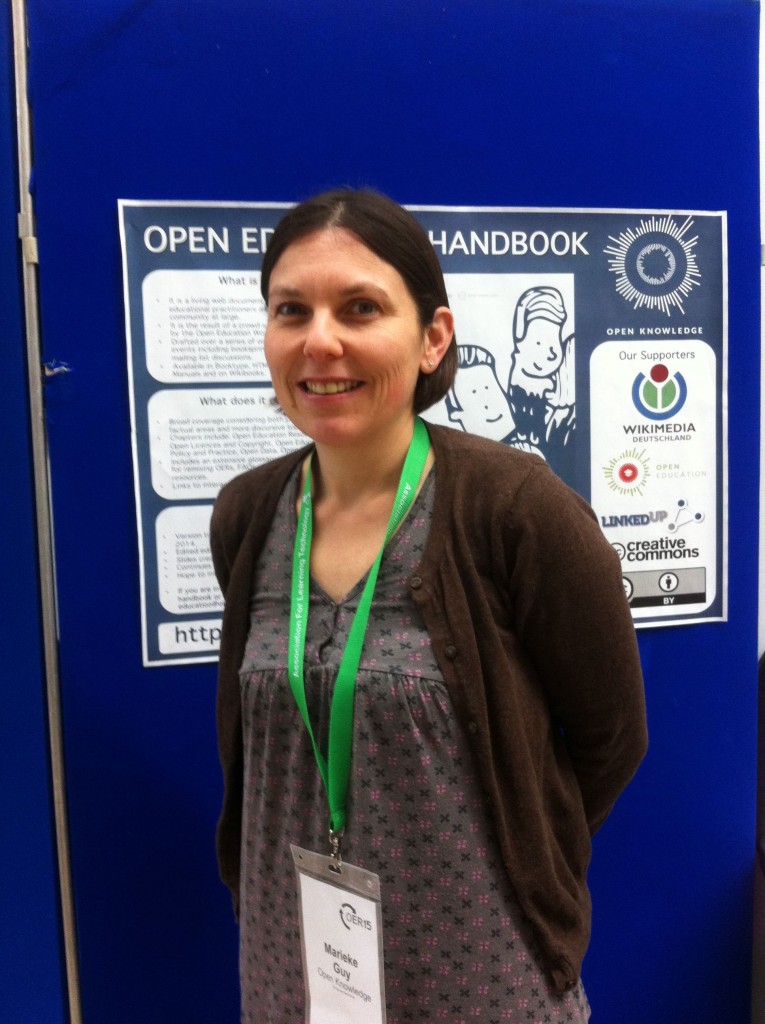 Marieke Guy at OER15 with the Open Education Handbook poster